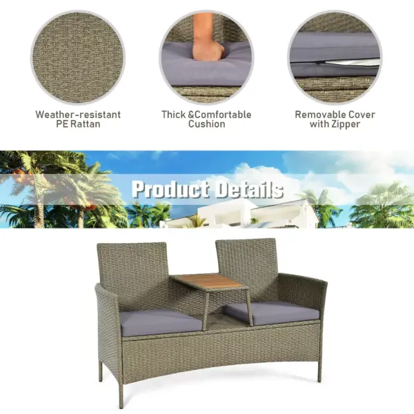 Costway 2-Person Patio Rattan Conversation Furniture Set Loveseat Coffee Table