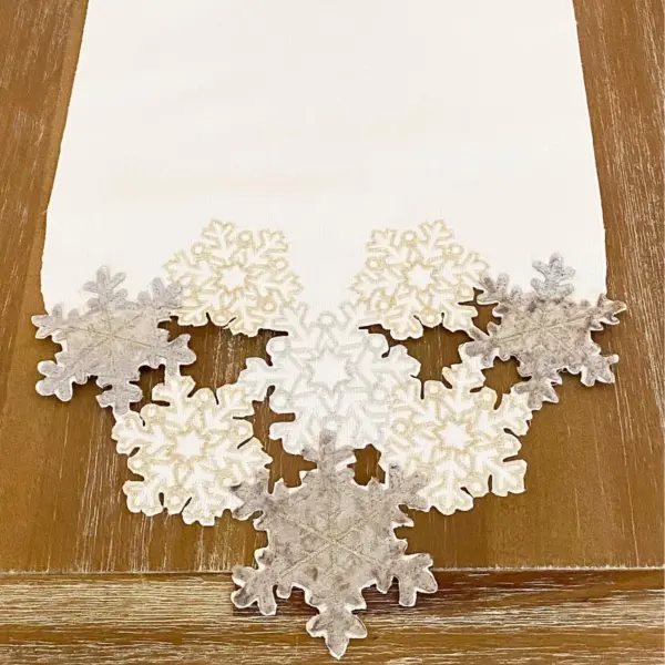 Ornate Snowflake Elegant Cutwork Winter Holiday Fabric Metallic Table Runner - 13"x70" - Elrene Home Fashions