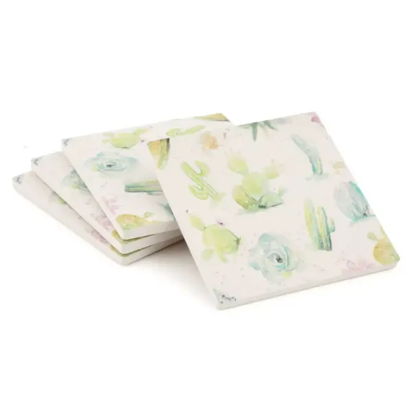 4pk Ceramic Watercolor Cacti and Succulent Print Coasters - Thirstystone