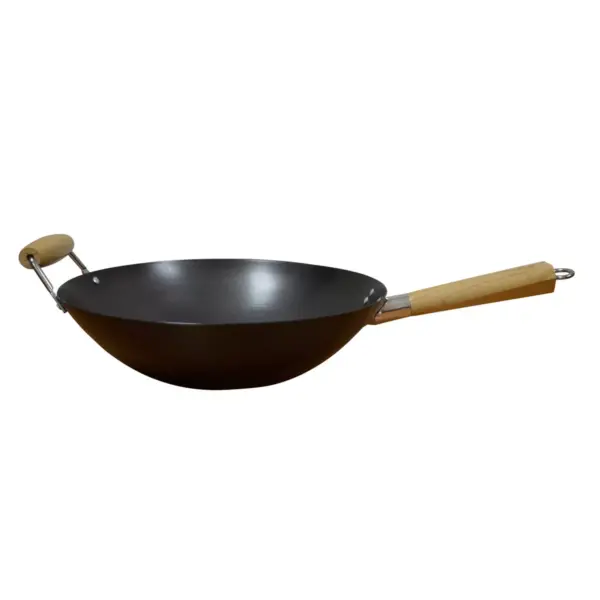 IMUSA 14" Carbon Steel Wok with Wooden Handle Black