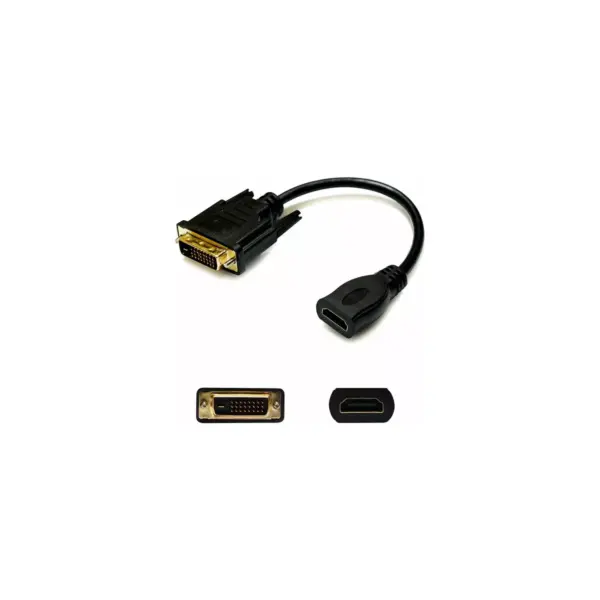 AddOn 8in HDMI Male to DVI-D Female Black Adapter Cable - 100% compatible and guaranteed to work