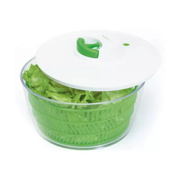 Prep Solutions Versatile 4 Quart Self Retracting Pull Cord Home Salad Spinner with Removable Bowl and Basket, Green