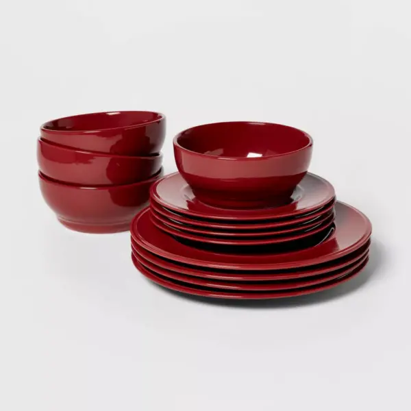 12pc Stoneware Everyday Dinnerware Set Red - Threshold™