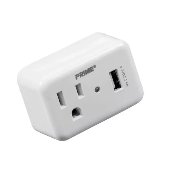 Monoprice 1 Outlet Surge Protector Wall Tap with 2.4A USB Charging Port, 150 Joules, White