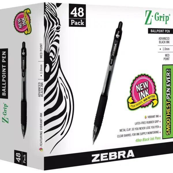 ZEBRA PEN CORP. Z-Grip Retractable Ballpoint Pen Black Ink Medium 48/Pack 22148