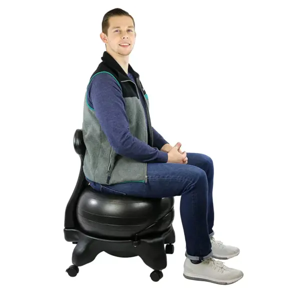 CanDo 30-1792 Ergonomic 20 Inch Plastic Exercise Ball Chair with Removable Back and Gliding Caster Wheels, Black