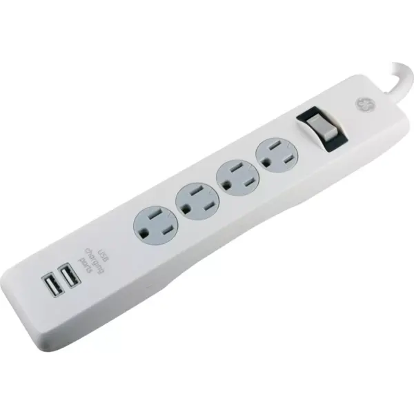 General Electric 6' Extension Cord With 4 Outlet 2 USB Surge Protector White