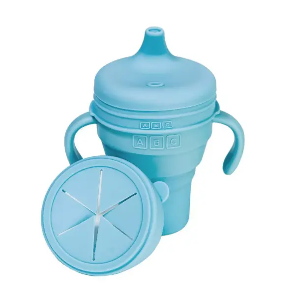 Austin Baby Collection Silicone Collapsible Cup Sippy & Snackie Lid Set- Sky Blue