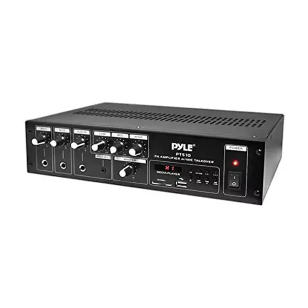 Pyle PT510 240 Watt 5 Channel Public Address Power Amplifier Receiver with Mic Talkover, MP3 Player, Built In FM Radio, & LED Display, Black (2 Pack)