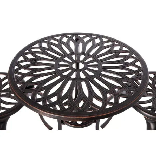 Theon 3pc Antique Outdoor Patio Bistro Set Bronze - Balkene Home