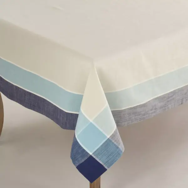 Blue Plaid Border Design Tablecloth (72") - Saro Lifestyle