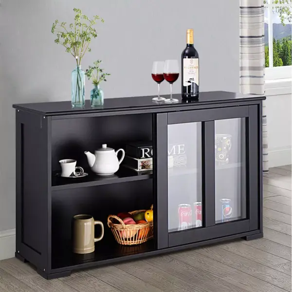 Costway Storage Cabinet Sideboard Buffet Cupboard Glass Sliding Door Pantry Kitchen