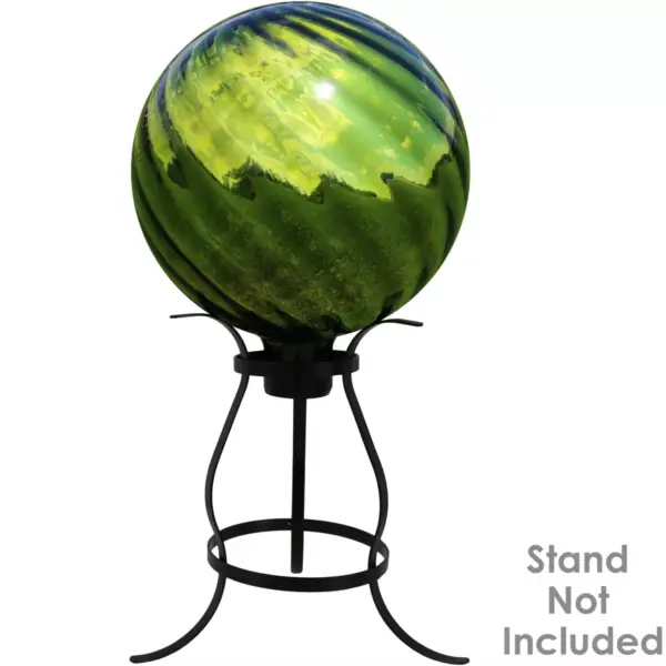 Sunnydaze Indoor/Outdoor Rippled Reflective Mirrored Surface Gazing Globe Glass Garden Ball with Stemmed Bottom and Rubber Cap - 10" Diameter - Green