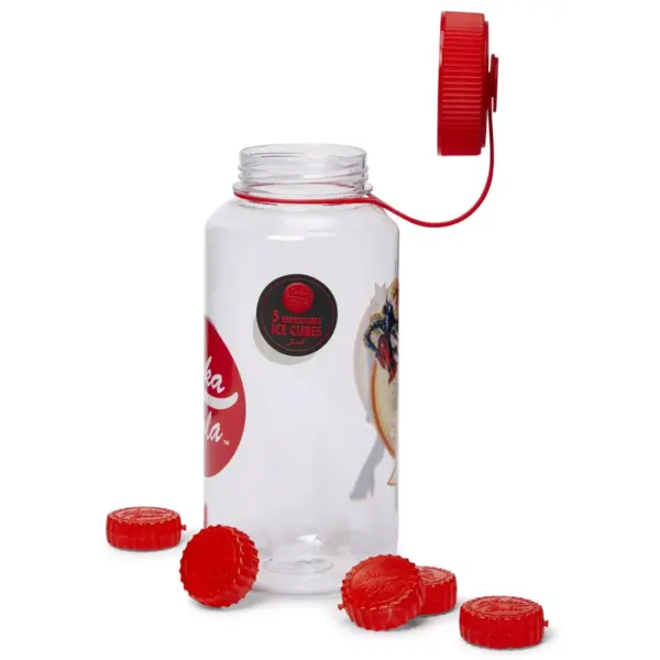 Just Funky Fallout Nuka Cola Logo Plastic Water Bottle w/ Lid & Molded Ice Cubes - 34-Ounce