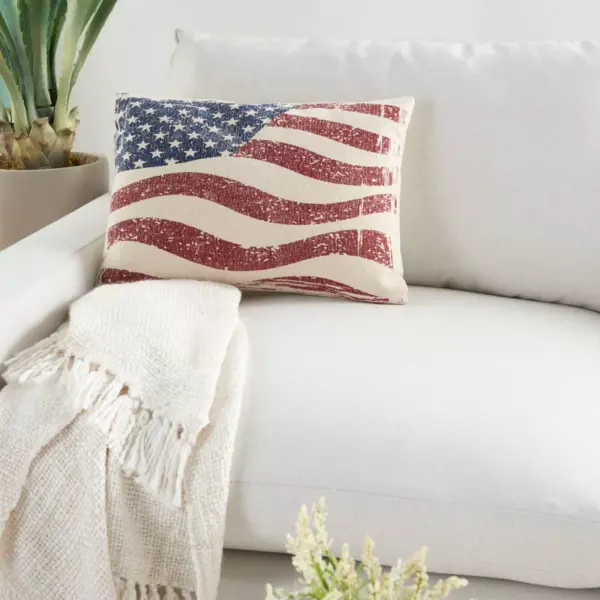 14"x20" Life Styles Wavy American Flag Lumbar Throw Pillow - Mina Victory