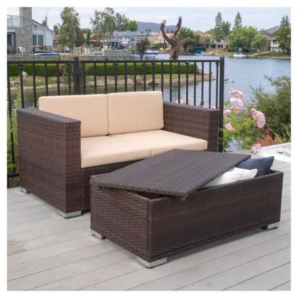 Murano 2pc Aluminum Patio Chat Set with Cushions - Brown - Christopher Knight Home