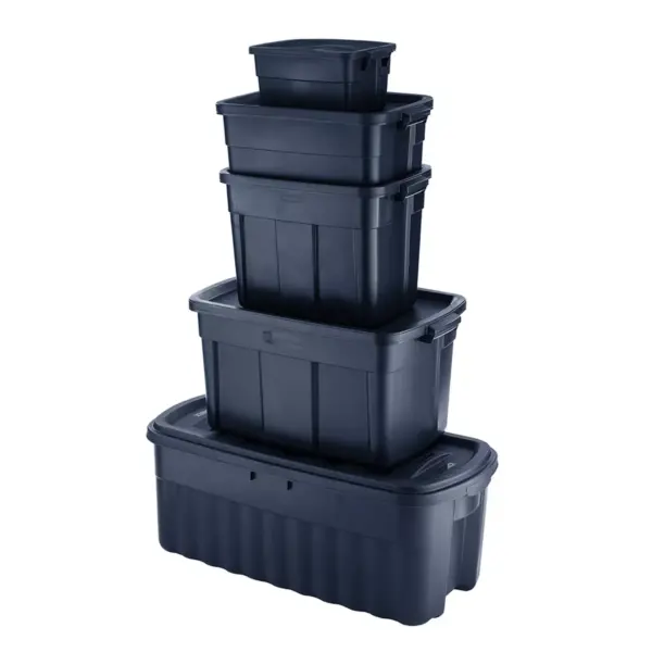 Rubbermaid Roughneck 50 Gallon Rugged Stackable Storage Tote Container, Dark Indigo Metallic (8 Pack)