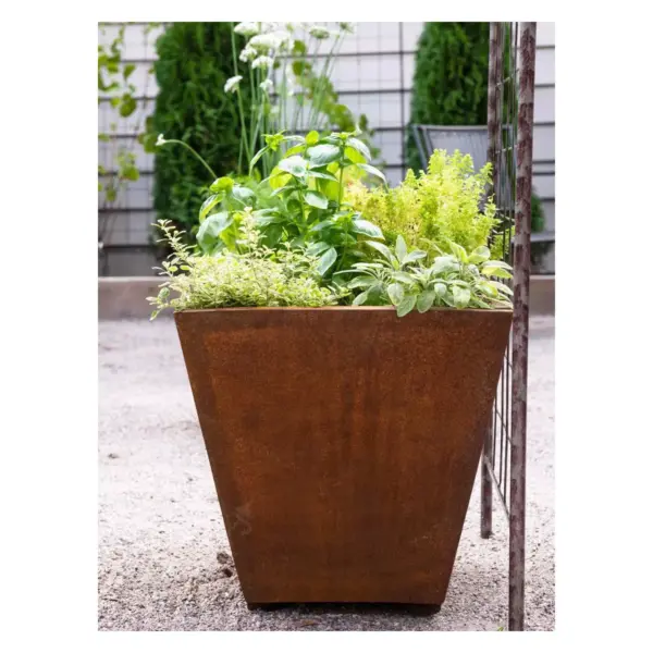 Corten Steel Tapered Square Planter 22in - Gardenders Supply Company