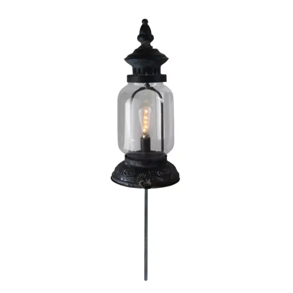 Northlight 42.5" Antique Black Pre-Lit Distressed Finish Battery Operated Lantern with Garden Stake