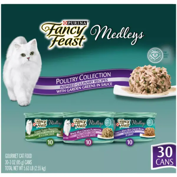 Fancy Feast Medleys Poultry Collection with Garden Greens in Sauce Gourmet Wet Cat Food - 3oz/30ct Variety Pack