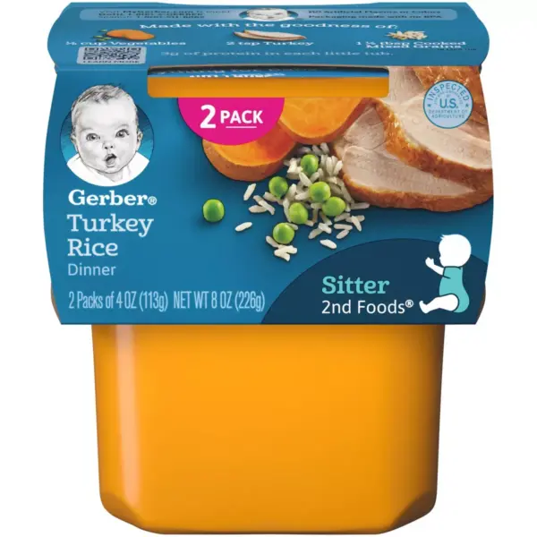 Gerber Sitter 2nd Foods Turkey & Rice Baby Meals Tubs - 2ct/4oz Each