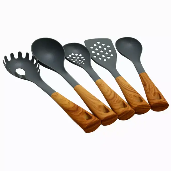 Oster Everwood Kitchen 5-Piece Nylon Tools Set with Wood Inspired Handles