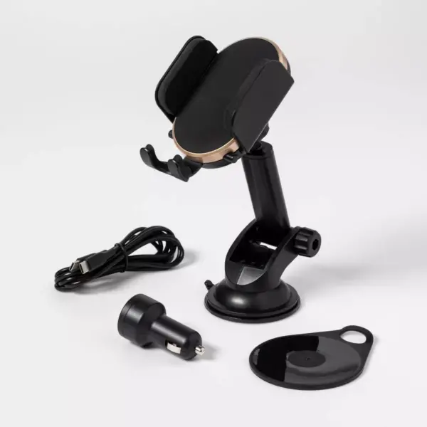 heyday™ Dash/Window Car Mount with 10W Qi Charging  - Black/Gold