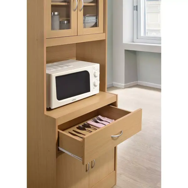 Hodedah Freestanding Kitchen Storage Cabinet w/ Open Space for Microwave, Beech