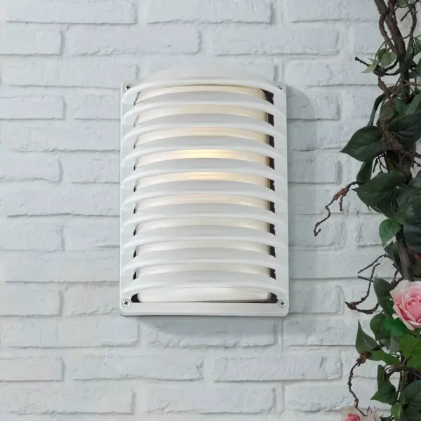 John Timberland Modern Outdoor Wall Light Fixture Sleek White Banded Grid 10" Frosted Glass for Exterior House Porch Patio Deck