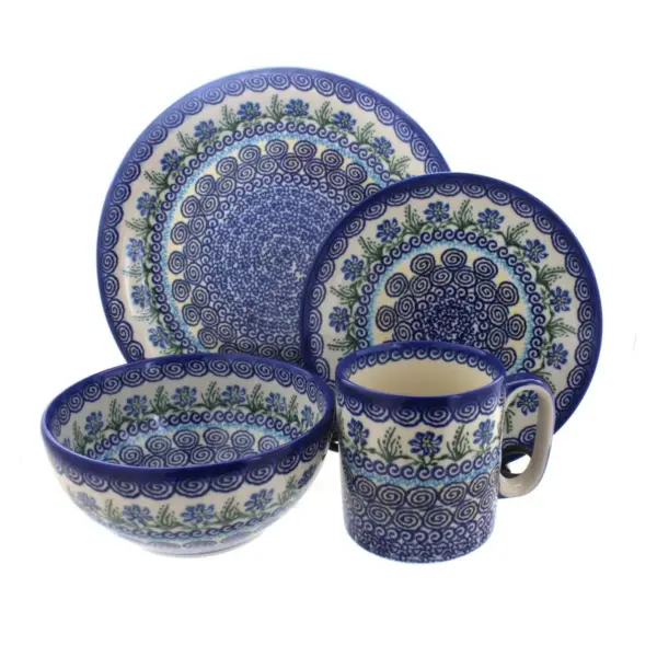 Blue Rose Polish Pottery Charleston 16 Piece Dinner Set