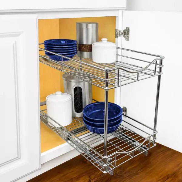 Lynk Professional 11" x 18" Slide Out Double Shelf - Pull Out Two Tier Sliding Under Cabinet Organizer