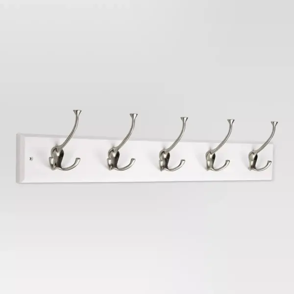 27" Hook Rack with Flared Tri-Hooks - White/Satin Nickel - Threshold™