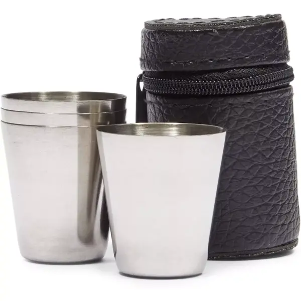 Okuna Outpost 4 Pack Stainless Steel Shot Glasses Cup Drinking Tumbler with Leather Case (50ml, 1.6oz)