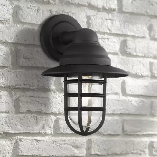 John Timberland Marlowe 13" High Black Hooded Cage Outdoor Wall Light