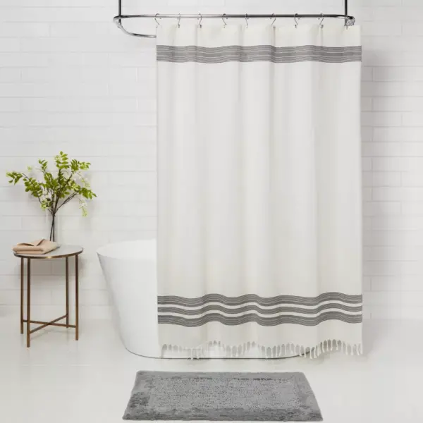 Striped Fringe Shower Curtain Off-White - Threshold™