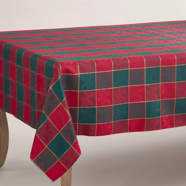 65"x160" Plaid Design Holly Pattern Classic Christmas Tablecloth Red/Green - Saro Lifestyle