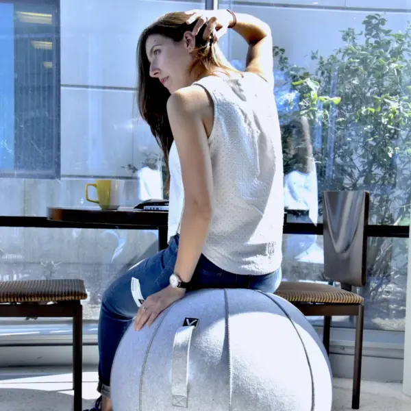 Vivora Luno MAX Classic Series Luxury Felt Sitting and Fitness Ball Chair with Handle, Marble