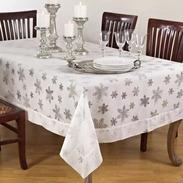 80"x80" Burnout Snowflake Design Tablecloth White - Saro Lifestyle