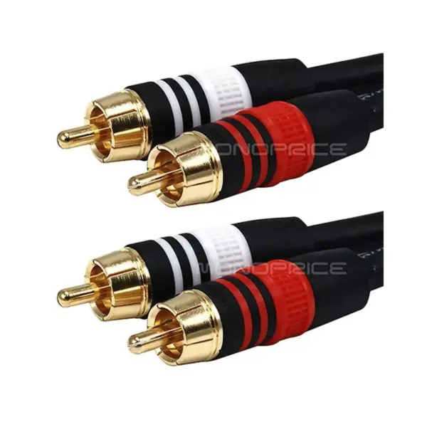 Monoprice Premium Two-Channel Audio Cable - 6 Feet - Black | 2 RCA Plug to 2 RCA Plug 22AWG, Male to Male