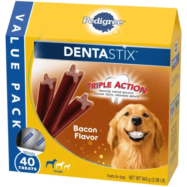 Pedigree Dentasix Bacon Large Dry Dental Dog Treats Value Pack - 40ct