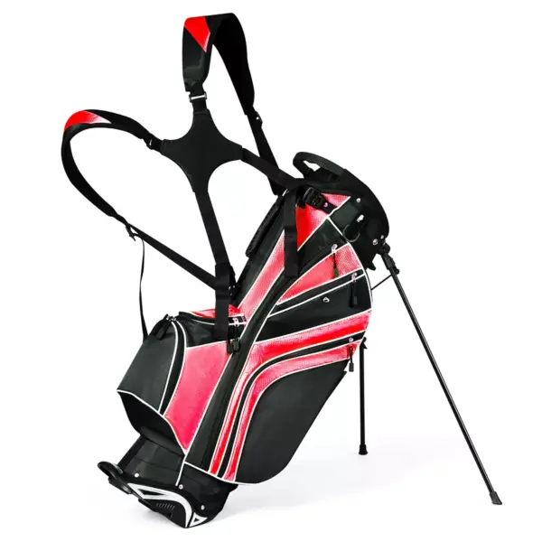 Costway Golf Stand Cart Bag Club w/6 Way Divider Carry Organizer Pockets Storage Red