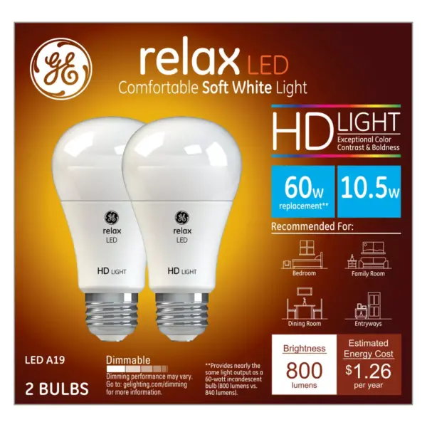 General Electric 2pk 60W Ca Relax LED Light Bulb Dimming Long Life