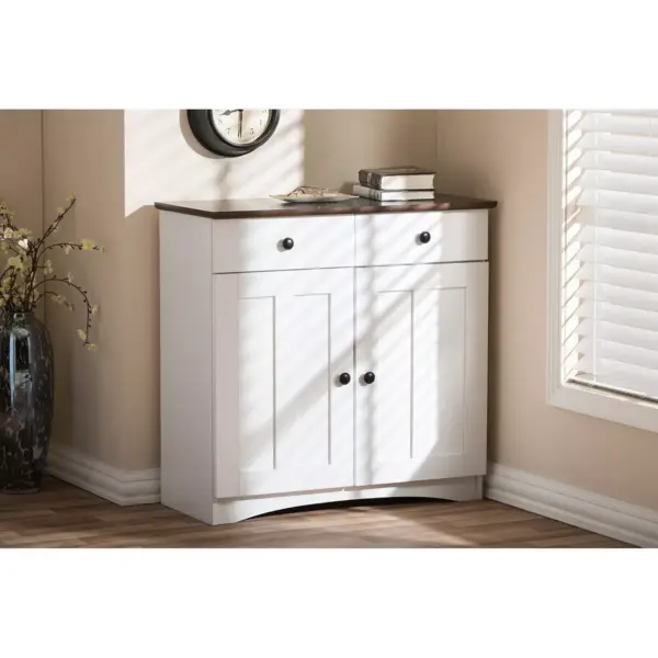 Lauren TwoTone and Buffet Kitchen Cabinet with Two Doors and Two Drawers White/Dark Brown - Baxton Studio