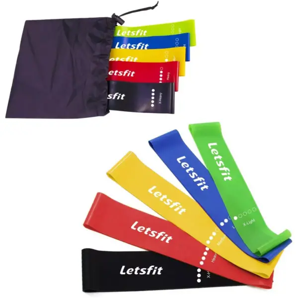 Letsfit Resistance Bands Resistance Exercise Bands for Home Fitness Stretching, Strength Training, Pilates Flex Bands and Home Workouts  12" x 2" - JSD01-5P