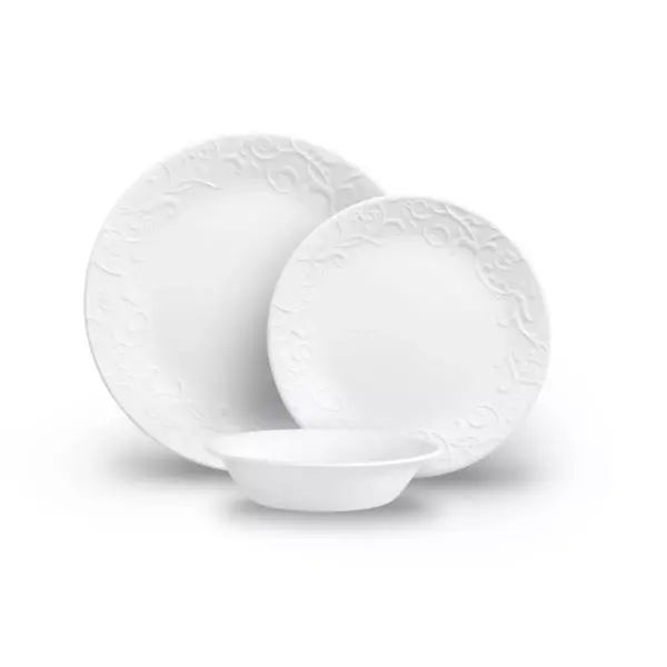 Corelle 18pc Vitrelle Embossed Bella Faenza Dinnerware Set White