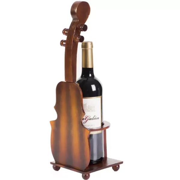 Vintiquewise Brown Violin Cello Shaped Vintage Decorative Single Bottle Wine Holder