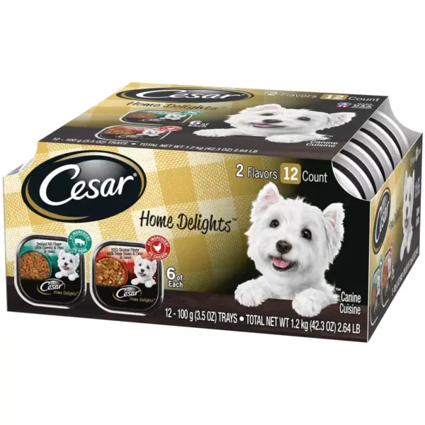 Cesar Home Delights Braised Rib Flavor BBQ Chicken Flavor Wet Dog Food - 3.5oz/12ct Variety Pack