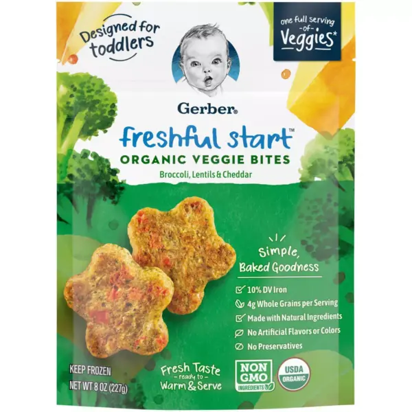 Gerber Freshful Start Frozen Organic Veggie Bites Broccoli, Lentils & Cheddar - 8oz