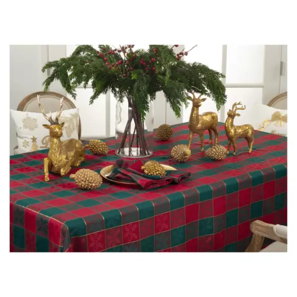 65"x160" Plaid Design Holly Pattern Classic Christmas Tablecloth Red/Green - Saro Lifestyle