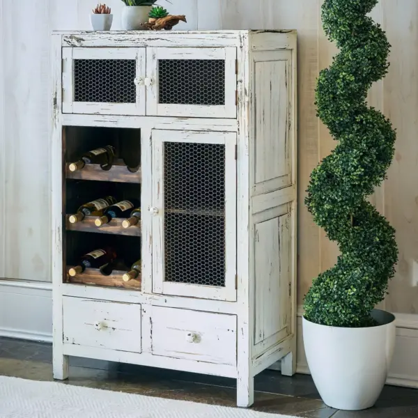 Irving Wine Cabinet Distressed White - Picket House Furnishings